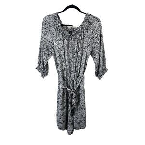 Ivy Street Romper Animal Print Black & White 3/4 Sleeve Self Tie Rayon Size M
